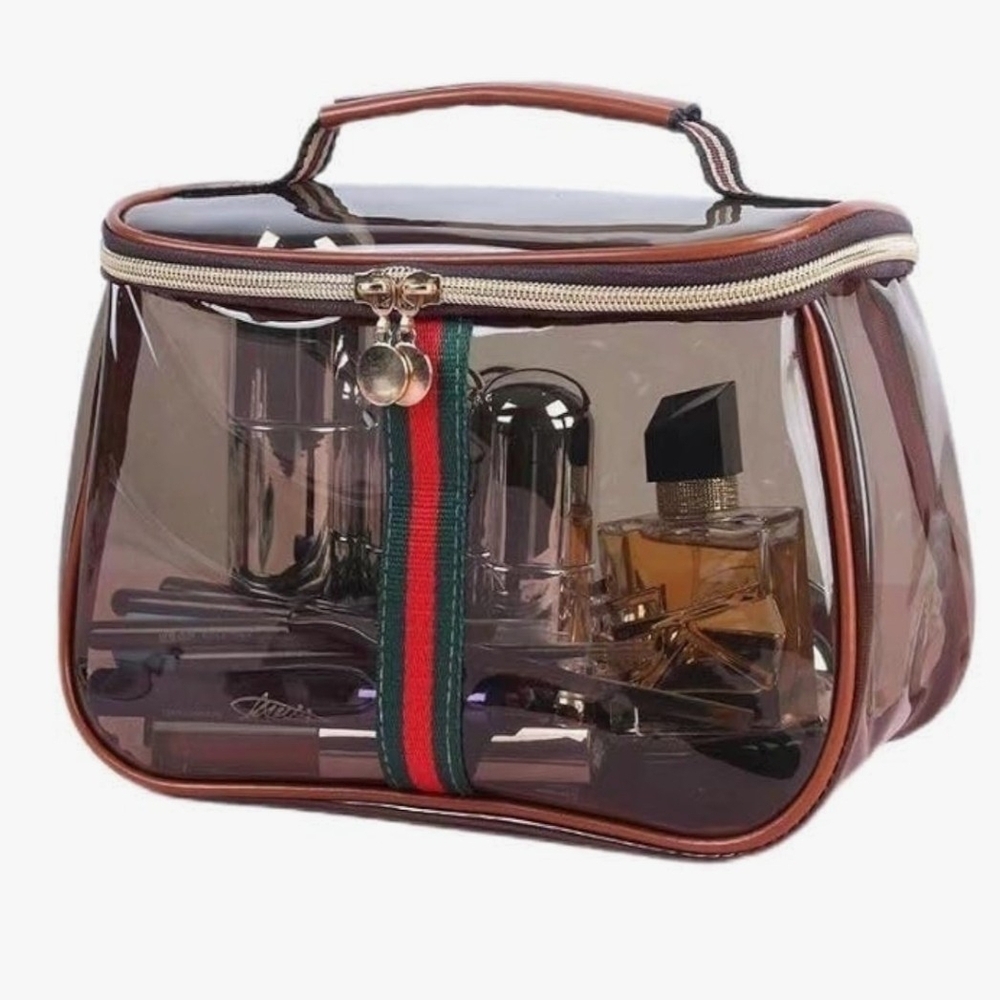 Clear Smoky Brown PVC Cosmetic Train Case